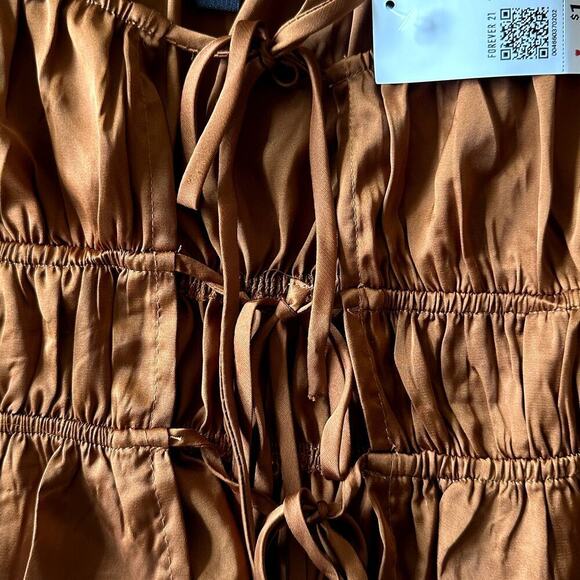 Forever 21 Rust Puff Sleeve Top Women S Cottagecore NWT Ruched Y2K - Picture 4 of 7